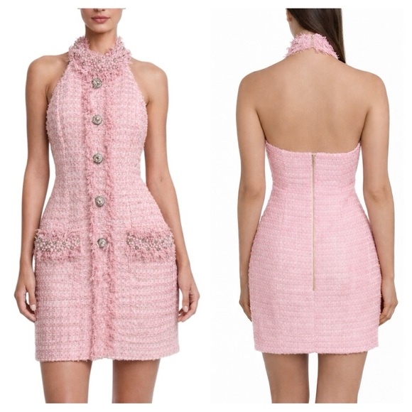 M Signature Label Collection Dresses & Skirts - Gorgeous Pink Tweed Halter Dress XS